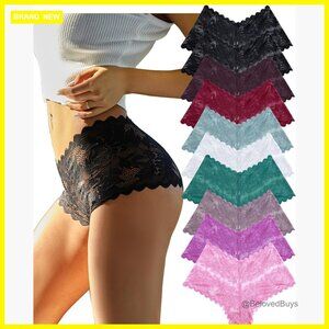 Lace High Waist Cheeky Panties, V-Waist Design, Mid Rise, 10 Pack